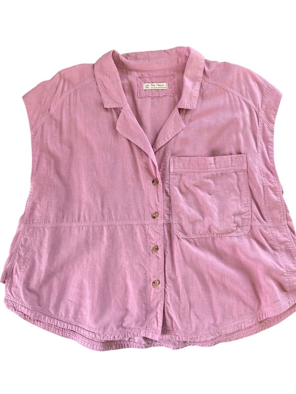 We The Free Soft Pink Button-Down Camp Collar Top